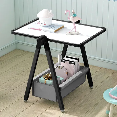 Miniatura 6 de Caballete de arte para niños, caballete de dibujo de doble cara para niños, pizarra blanca y pizarra negra, giratorio 360° ajustable (negro)