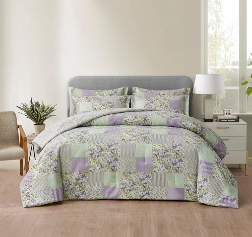 Miniatura 2 de Chezmoi Collection Daisy - Juego de edredón de retazos estampados de 3 piezas, diseño de mariposas moradas, caramelo botánico a cuadros, ropa