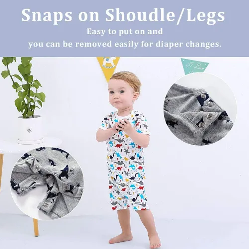 Miniatura 3 de Zanie Kids Enterizos de manga corta para bebé niño, ropa linda de algodón de verano, paquete de 2