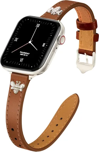 Miniatura 15 de JR.DM Correas de cuero delgadas compatibles con Apple Watch Band 1.496 in 1.575 in 1.614 in 1.654 in 1.732 in 1.772 in 1.811 in 1.929 in, correa