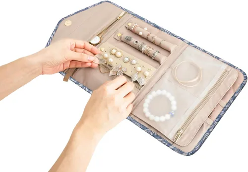 Miniatura 6 de Bagsmart - Organizador de joyas plegable de viaje para anillos, collares, pulseras, aretes, Blanco (White Leaf), S