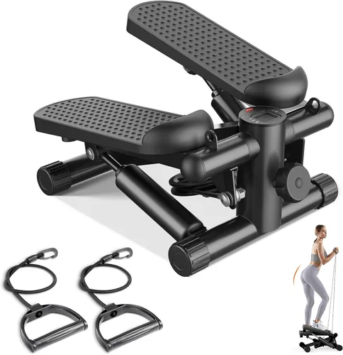 Miniatura 9 de Sweetcrispy Mini Escalones con Bandas de Resistencia para Ejercicio en Casa, Máquina de Ejercicio de Escalón con Giro Portátil para Entrenamiento