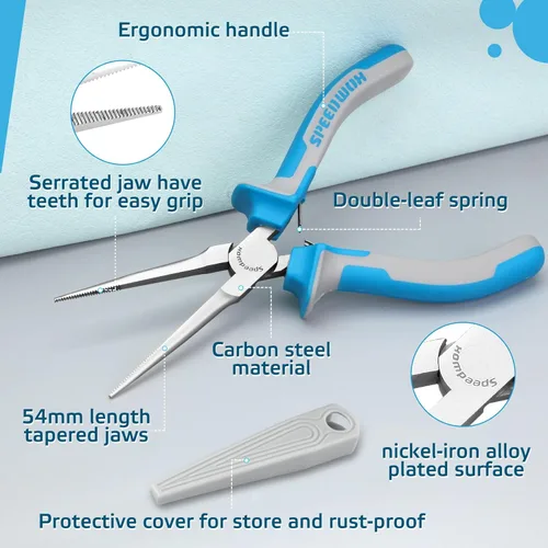 Miniatura 2 de SPEEDWOX Alicates de punta fina con punta fina, alicates de punta larga con mandíbula dentada, cubierta protectora para fabricación de joyas, pesca