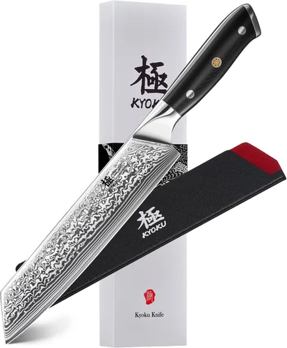 Miniatura 15 de Cuchillo de chef KYOKU - 8" - Cuchillo de cocina estilo japonés de la serie Shogun, hoja de Damasco martillada con núcleo de acero VG10 - con funda