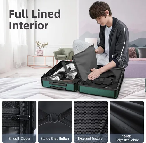 Miniatura 7 de BEOW Equipaje expandible liquidación 4 piezas Hardshell ligero PC+ABS Maleta Spinner Ruedas TSA Lock, Verde militar