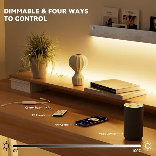Miniatura 9 de PAUTIX Tiras de luces LED COB 65.6 pies/20m blanco cálido 2700K, compatible con Alexa/Google Assistant, tiras LED regulables para dormitorio