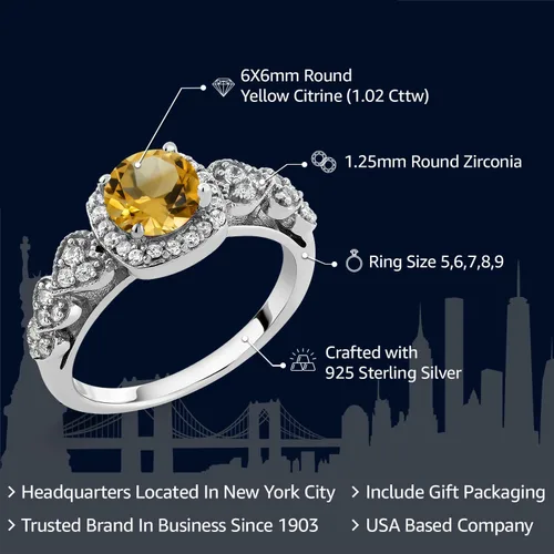 Miniatura 2 de Gem Stone King Anillo de compromiso de aniversario y piedra natal de corte redondo de 0.236 in para mujer, plata de ley 925, anillo de promesa
