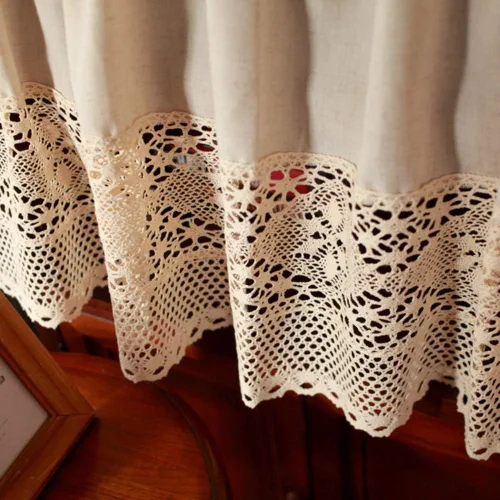 Miniatura 8 de Cenefa de cortina rústica bohemia para ventana de cocina, casa de campo, hecha a mano, entretejido de encaje de ganchillo, tela de algodón, cortinas