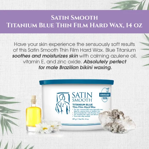 Miniatura 3 de Satin Smooth Titanium Blue Thin Film Hard Wax - Cera de depilación, cera sin tiras para piel sensible, ideal para vello grueso, espeso y rebelde