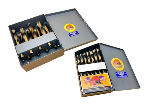 Miniatura 2 de Drill Hog Juego de 37 brocas de plata y Deming de 1/16" a 1" Molibdeno M7