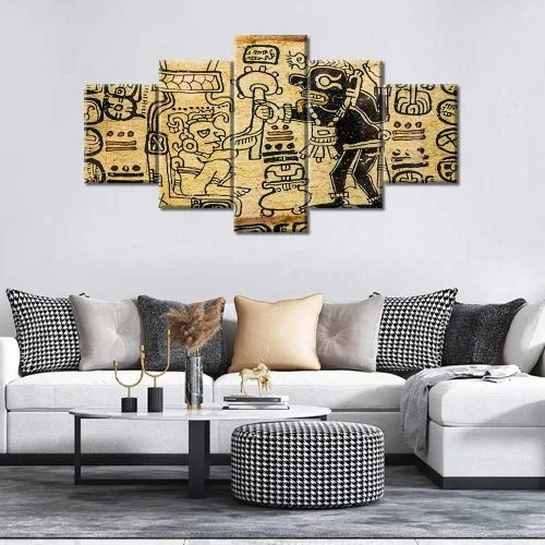 Miniatura 55 de Arte de pared con varios paneles, calendario maya, imágenes de piedra del sol, pinturas de civilización azteca sobre lienzo, sala de estar