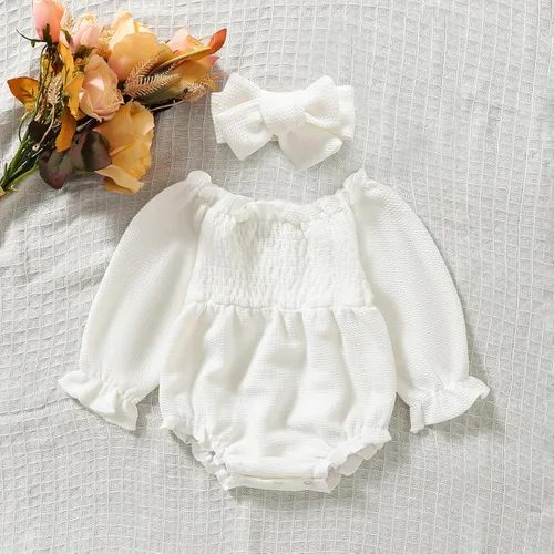 Miniatura 2 de MERSARIPHY Mameluco para bebé niña con diadema plisada para festivales de otoño e invierno