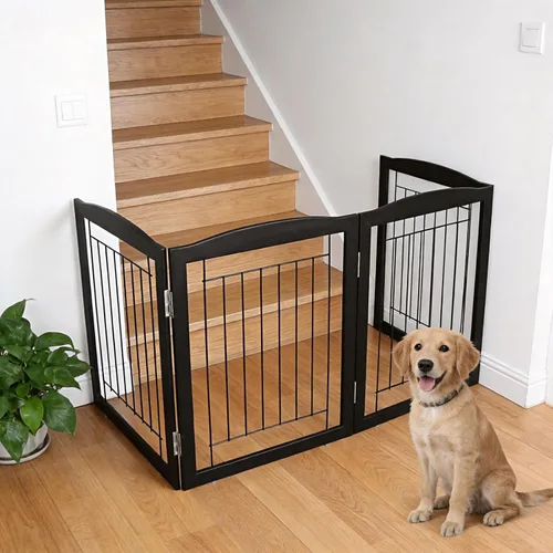 Miniatura 3 de ZJSF Puerta plegable independiente para perros para casa, puerta de madera extra ancha para cachorros, escaleras, puertas para mascotas, valla alta