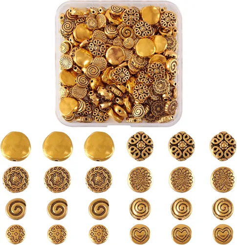 Miniatura 13 de Craftdady 300 piezas Cuentas espaciadoras de aleación tibetana dorada antigua 30 estilos surtidos Cuentas de columna poligonal asimétrica, cuentas