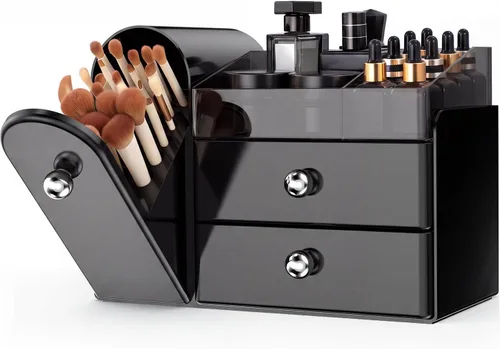 Organizador de Maquillaje, Organizador de Tocador con Soporte para Brochas de Maquillaje, Organizadores Grandes para Cuidado de la Piel y