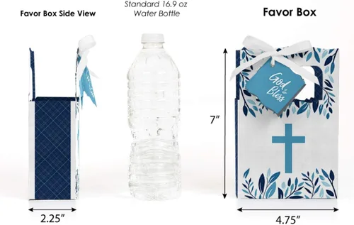 Miniatura 3 de Big Dot of Happiness Blue Elegant Cross - Cajas de regalo para fiesta religiosa para niños, juego de 12