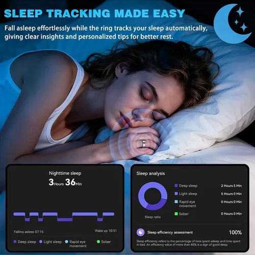 Miniatura 3 de Anillo inteligente para mujeres y hombres, rastreador de actividad, SpO2, monitor de frecuencia cardíaca, monitoreo del sueño, anillo de fitness