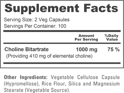 Miniatura 4 de NusaPure Bitartrato de colina - Apto para vegetarianos/veganos, sin OMG - 1000 mg 200 cápsulas
