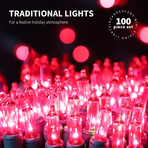 Miniatura 4 de Juego de luces de cuerda decorativas navideñas de 100 luces rosas extra brillantes con conectores de extremo, 5.98 m, certificadas UL, mini juego