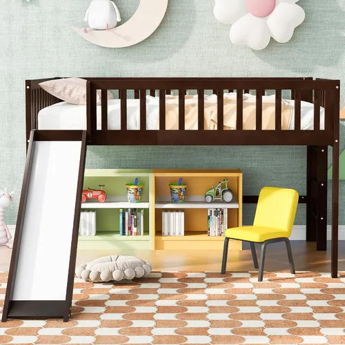 Miniatura 12 de Harper & Bright Designs Cama alta baja con tobogán, cama individual tipo loft para niños con barandilla de seguridad y escaleras, marco de cama