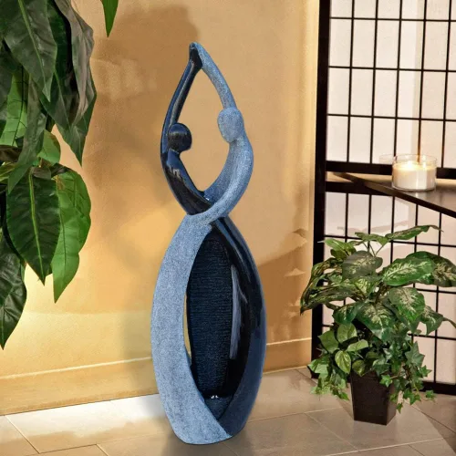 Elegante fuente de agua para parejas bailarinas al aire libre de 51 pulgadas, estatua de jardín de piedra fundida, cascadas en color mármol para