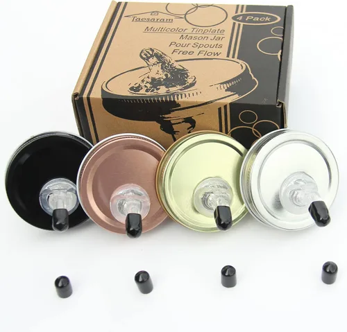 Miniatura 12 de Mason Jar Pour Spouts Tapa TinPlate Mason Jar Tapa Dispensador Tapa de brote Tapa de flujo libre (2 unidades Metal Dorado)