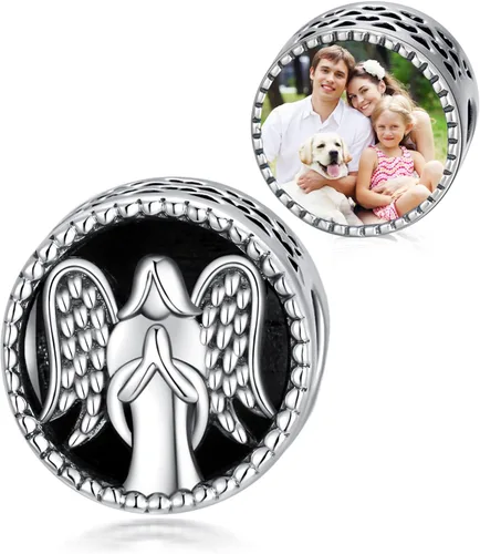 LONAGO Abalorio de ángel de la guarda personalizado con foto para pulsera, para cualquier familia humana, mascotas, gatos, regalo para mujeres y