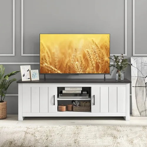 Miniatura 2 de Tangkula Soporte de TV de 2 puertas para televisores de hasta 65 pulgadas, mesa consola de TV de 57 pulgadas con 2 gabinetes y estantes abiertos
