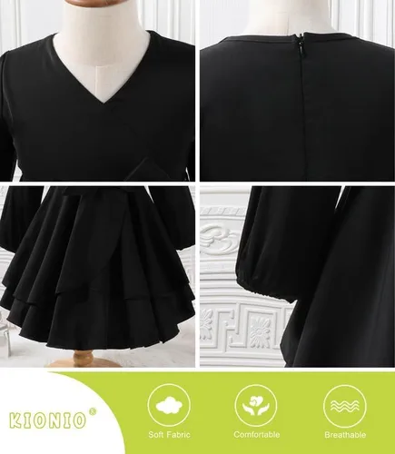 Miniatura 6 de Vestido elegante de manga larga para niñas con cremallera 4-13 años