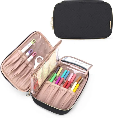 Miniatura 8 de Yarwo Estuche de transporte compatible con el juego de herramientas Cricut, bolsa organizadora de accesorios para bolígrafos de manualidades y Negro