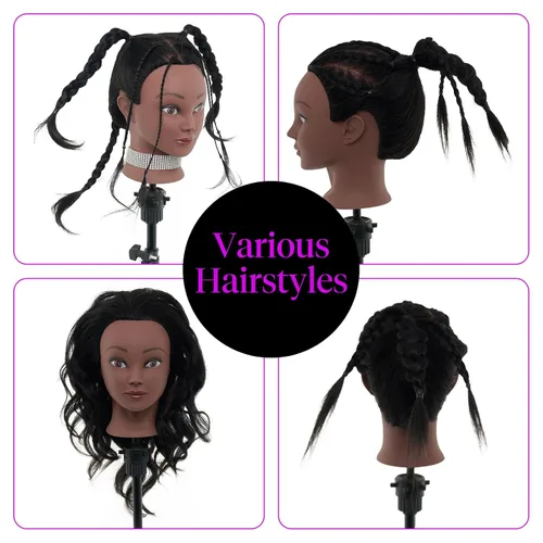 Miniatura 5 de 100% cabello humano de maniquí, cabeza de maniquí de cabello real de 18 pulgadas, cabeza de muñeca de maniquí de cosmetología para peinar