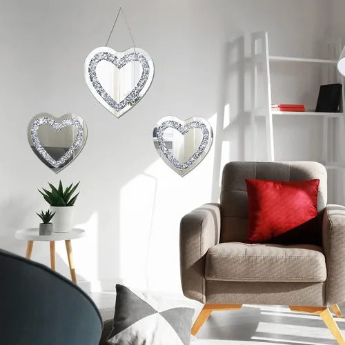 Miniatura 6 de Qunclay 3 piezas de espejo plateado de diamante aplastado de cristal, 12 y 8 pulgadas, decoración moderna para colgar en la pared, espejo de cristal