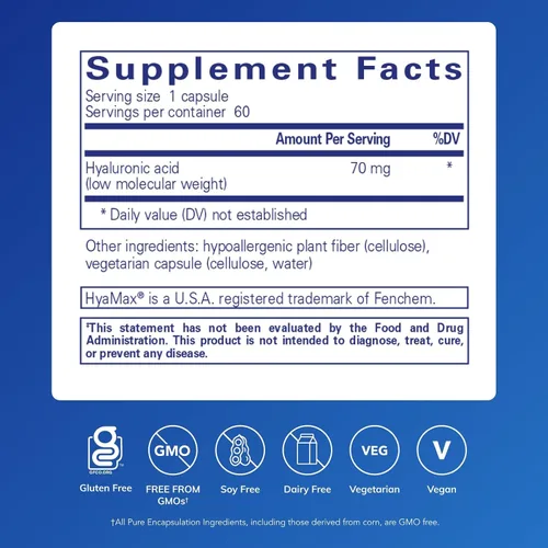 Miniatura 2 de Pure Encapsulations Ácido hialurónico para hidratación de la piel, lubricación articular y salud de las articulaciones* - Absorción efectiva - Sin