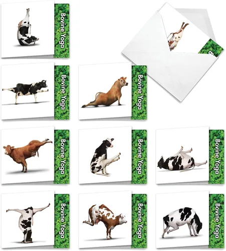 Miniatura 10 de The Best Card Company - 10 tarjetas de notas de yoga en blanco (4 x 5.12 pulgadas) - Tarjetas de notas en caja con sobres, tarjetas de animales