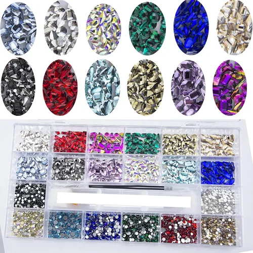 Miniatura 4 de 3800 unidades de diamantes de imitación coloridos para uñas, color rojo, azul, verde, champán, dorado, negro, amarillo, diamantes de imitación