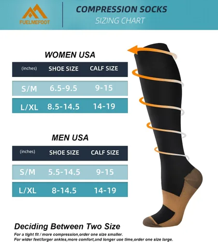 Miniatura 6 de FuelMeFoot Calcetines de compresión para mujeres y hombres, calcetines altos de apoyo graduado para enfermeras, viajes, atléticos