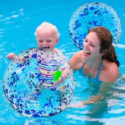 Miniatura 5 de Civaner 6 bolas inflables de playa con purpurina azul de verano de 24 pulgadas, bolas de piscina grandes con confeti brillante, flotantes, globos