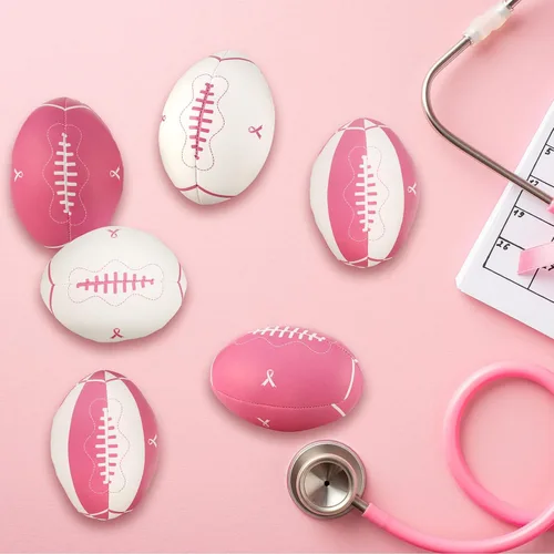 Miniatura 5 de Liliful 24 bolas de estrés para concientización sobre el cáncer de mama, bolas de estrés con cinta rosa para regalos de conciencia de senos, regalos