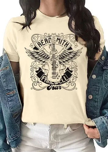Miniatura 3 de Rock Band Shirt Woman Vintage Hard Rock Tshirts Heavy Metal Guitar Shirts Farewell Concert Tour Short Sleeve Tee Tops
