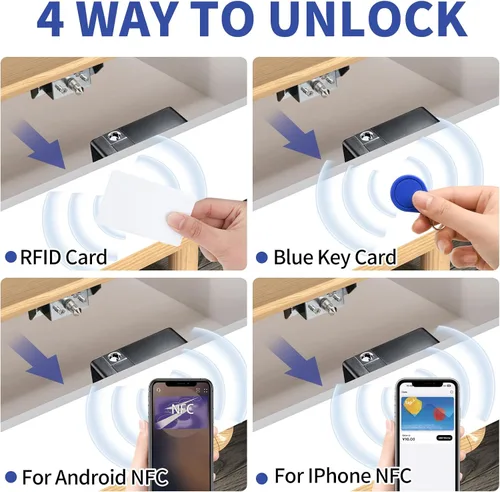 Miniatura 3 de Cerradura de gabinete RFID, cerraduras electrónicas para cajones RFID, soporte para teléfono NFC desbloqueo para bloquear cuchillo de medicina
