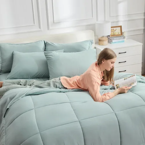 Miniatura 9 de EMME Bed-in-A-Bag - Juego de edredón de 5 piezas para cama Twin de microfibra cepillada y relleno de plumón sintético, suave y cómodo, lavable a 01