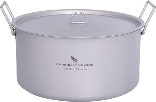 Miniatura 9 de Boundless Voyage Olla de titanio de 2 litros con tapa con mango plegable para sopa para acampar al aire libre, senderismo, picnic, cocina, 2L-Ti2054C