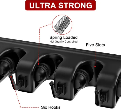 Miniatura 5 de LETMY Soporte de pared para escoba, soporte para fregona y escoba, estante de almacenamiento de garaje y organizador de herramientas de jardín, 5