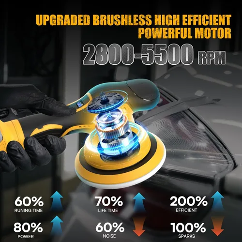 Miniatura 3 de Kit de pulidor inalámbrico para automóvil, compatible con batería Dewalt de 20 V (sin batería), máquina pulidora aleatoria DA sin escobillas de 6