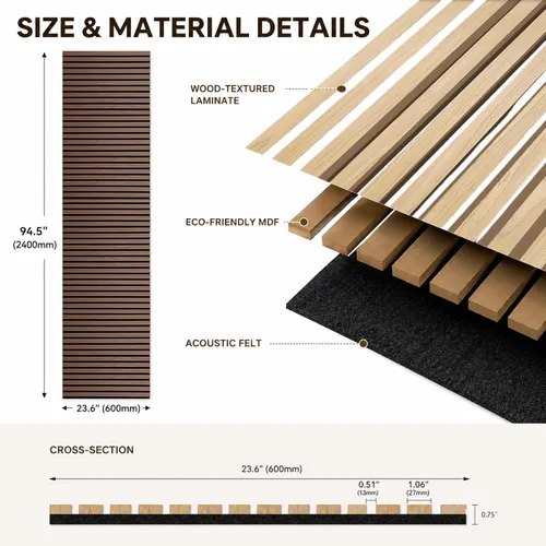 Miniatura 2 de Paneles acústicos de madera para pared, panel de listones de sonido acanalado flexible 3D (marrón) Accent - Panel de pared absorbente insonorizado