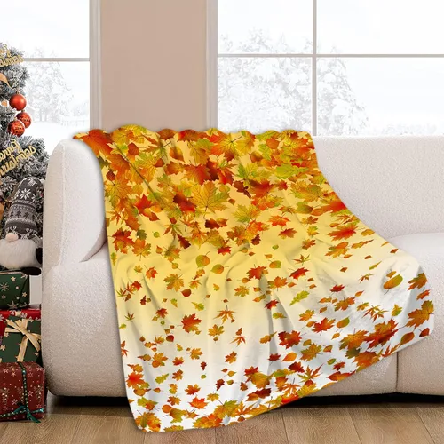 Miniatura 2 de JOOCAR Manta de franela de otoño con diseño de hojas de arce de dibujos animados, gnomo de otoño, naranja, acogedora manta de felpa suave para cama