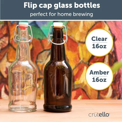 Miniatura 7 de Crutello Botellas de cerveza de vidrio transparente de 16 onzas para elaboración de cerveza, kombucha, soda, jugo, paquete de 12 botellas de vidrio