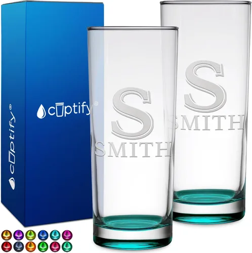 Miniatura 47 de Highball personalizado de 10.5 onzas con fondo negro, vaso Collins alto personalizado, cóctel de bebida mixta recta, inicial con nombre de regalo