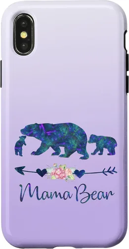 Miniatura 5 de Teal Blue Purple Floral Mama Bear and Two Cubs Silver Purple Case for iPhone 17