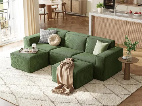 LINSY HOME Sofá Seccional Modular, Sofá de 105" en Forma de U de 3 Asientos con 2 Otomanas, Sofás Seccionales de Pana Tipo Nube para Sala de Estar,